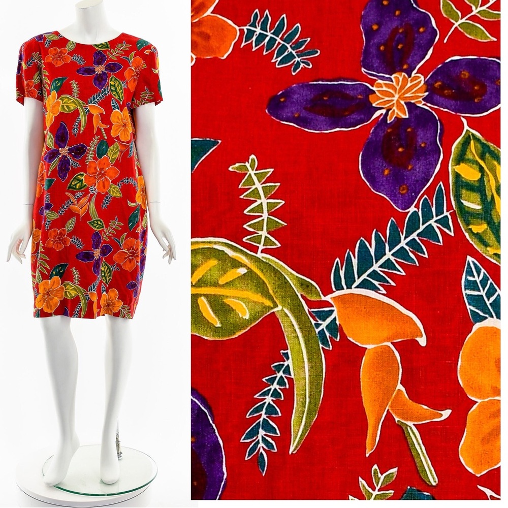 Liz Claiborne Linen Floral Red Dress